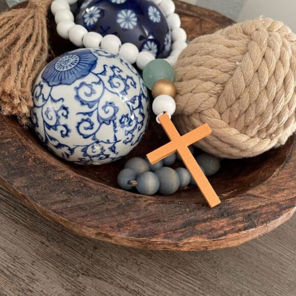 Blessing Bead Cross Pendant, Car Rear View Mirror Accessory, Cross Hanging Charm - Picture 4 of 5